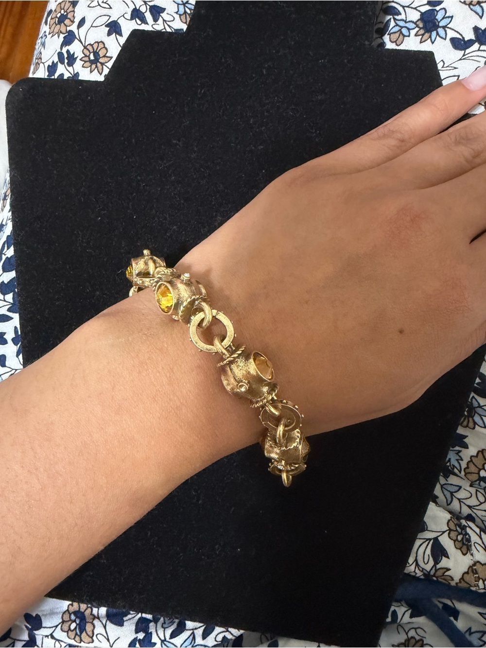 Vintage Gold Tone Yellow Crystal Link Bracelet - Women's Jewelry